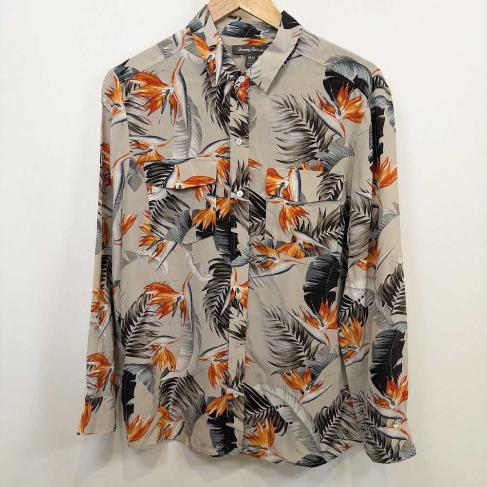 Tommy Bahama Shirt Women’s Medium Silk Button Up Botanical Floral Office Blouse